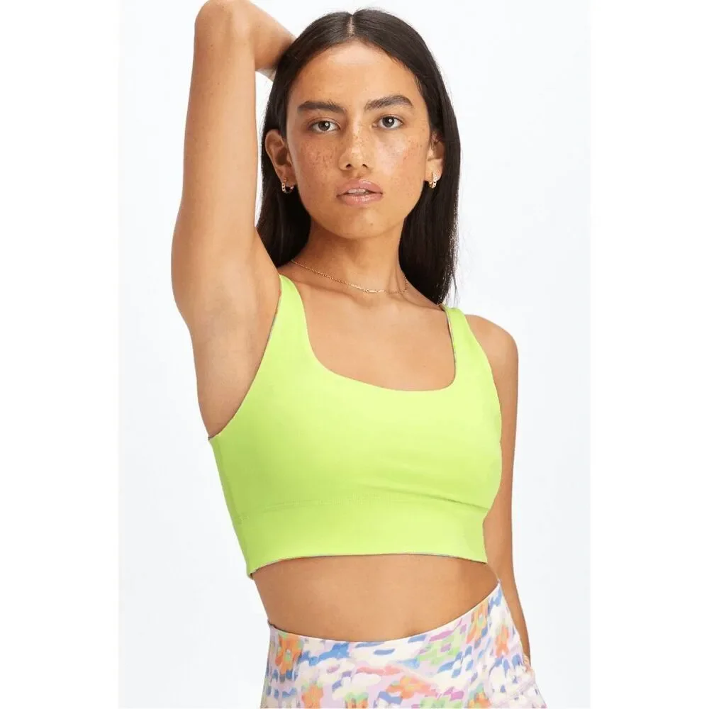 Fabletics Harlyn Reversible Midi Medium Impact Sports Bra Green Floral Small